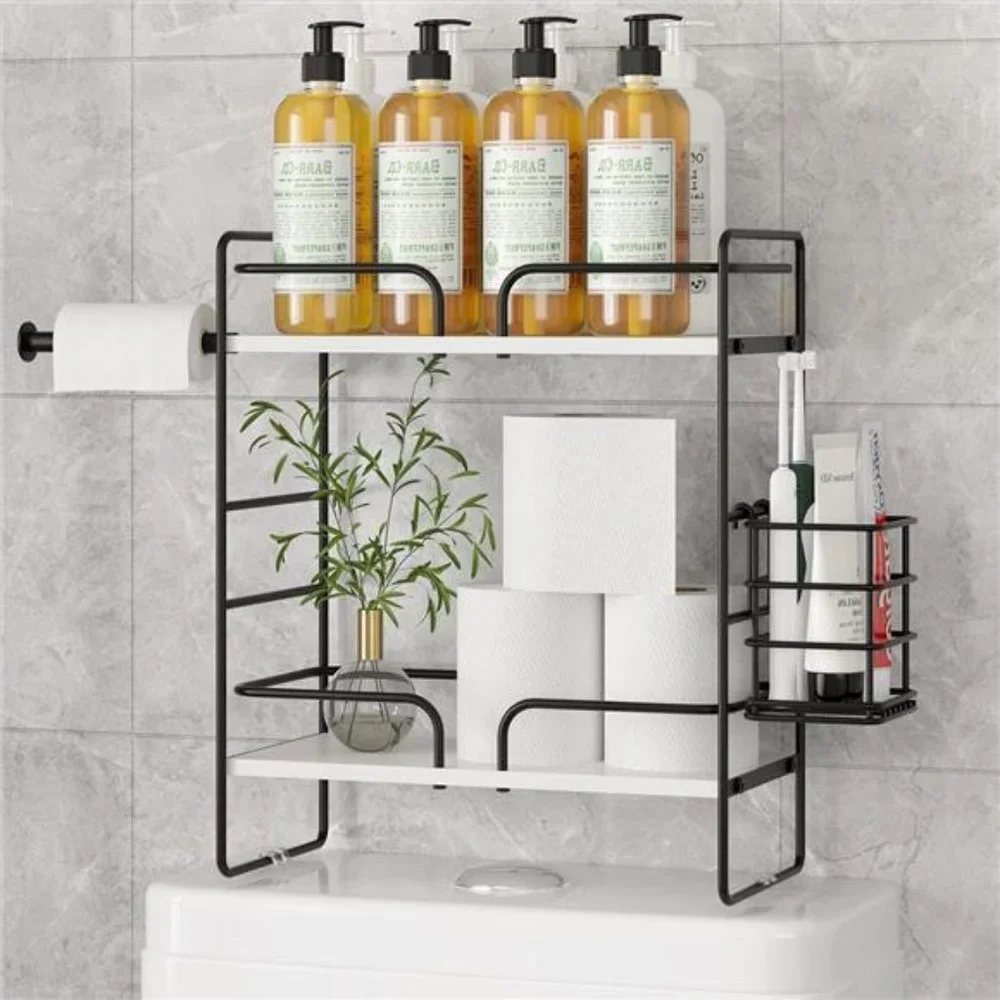 2-Tier Over Toilet Bathroom Organizer, Bathroom Shelves with Tissue Holder-White
